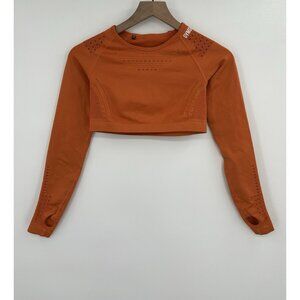 Gymshark Crop Top Women Small Flawless Seamless Long Sleeve Orange Gym Workout